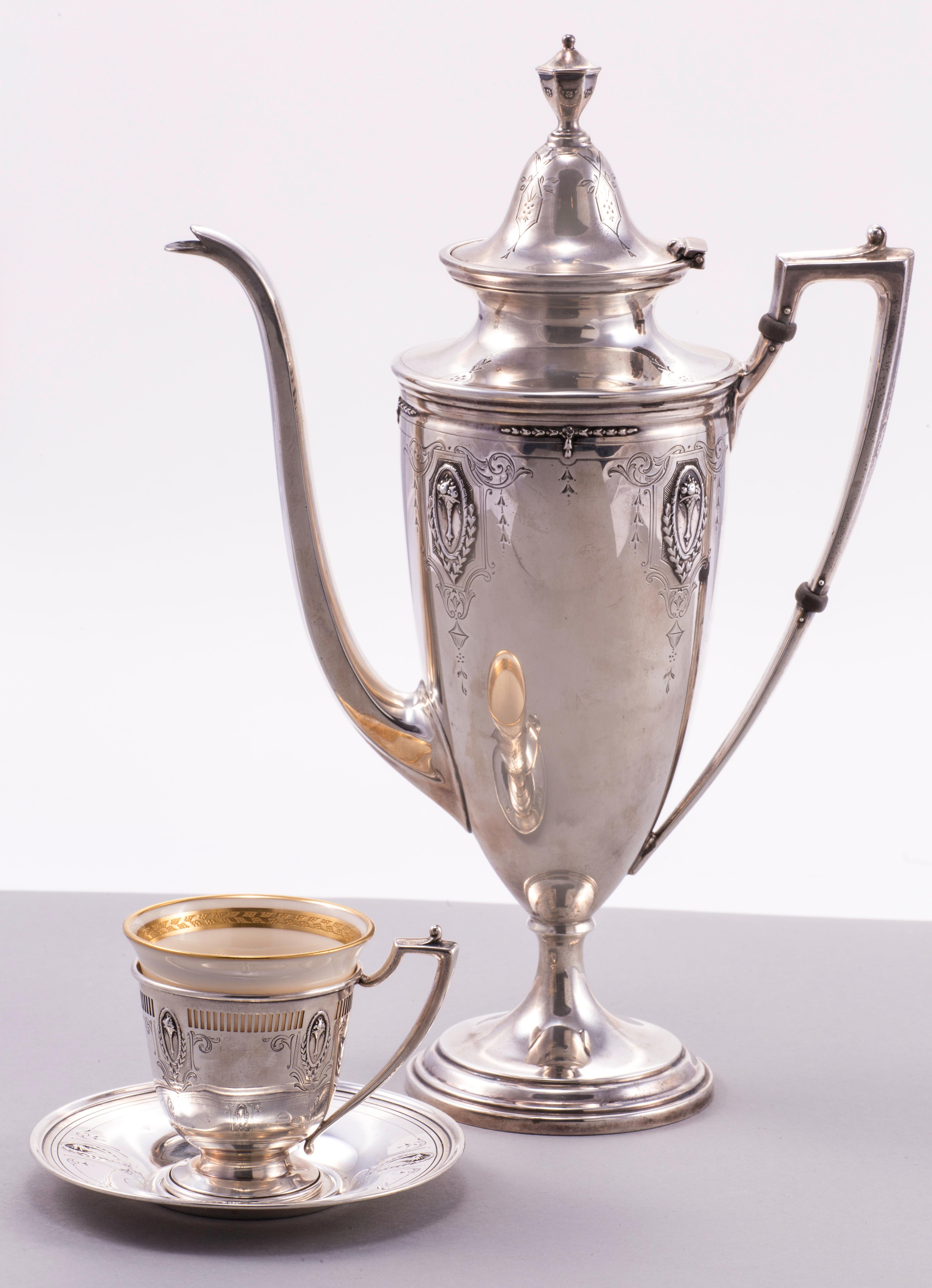 American Classical Sterling Silver Demitasse Coffee Set For Sale