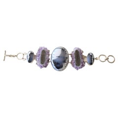 Sterling Silver Dendritic Agate and Amethyst  Bracelet