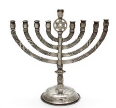 Sterling Silver "Der Tog" Hanukkah Menorah with Dedication, Guadalajara, 1944