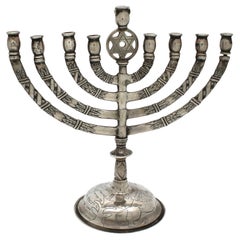 Sterling Silver "Der Tog" Hanukkah Menorah with Dedication, Guadalajara, 1944