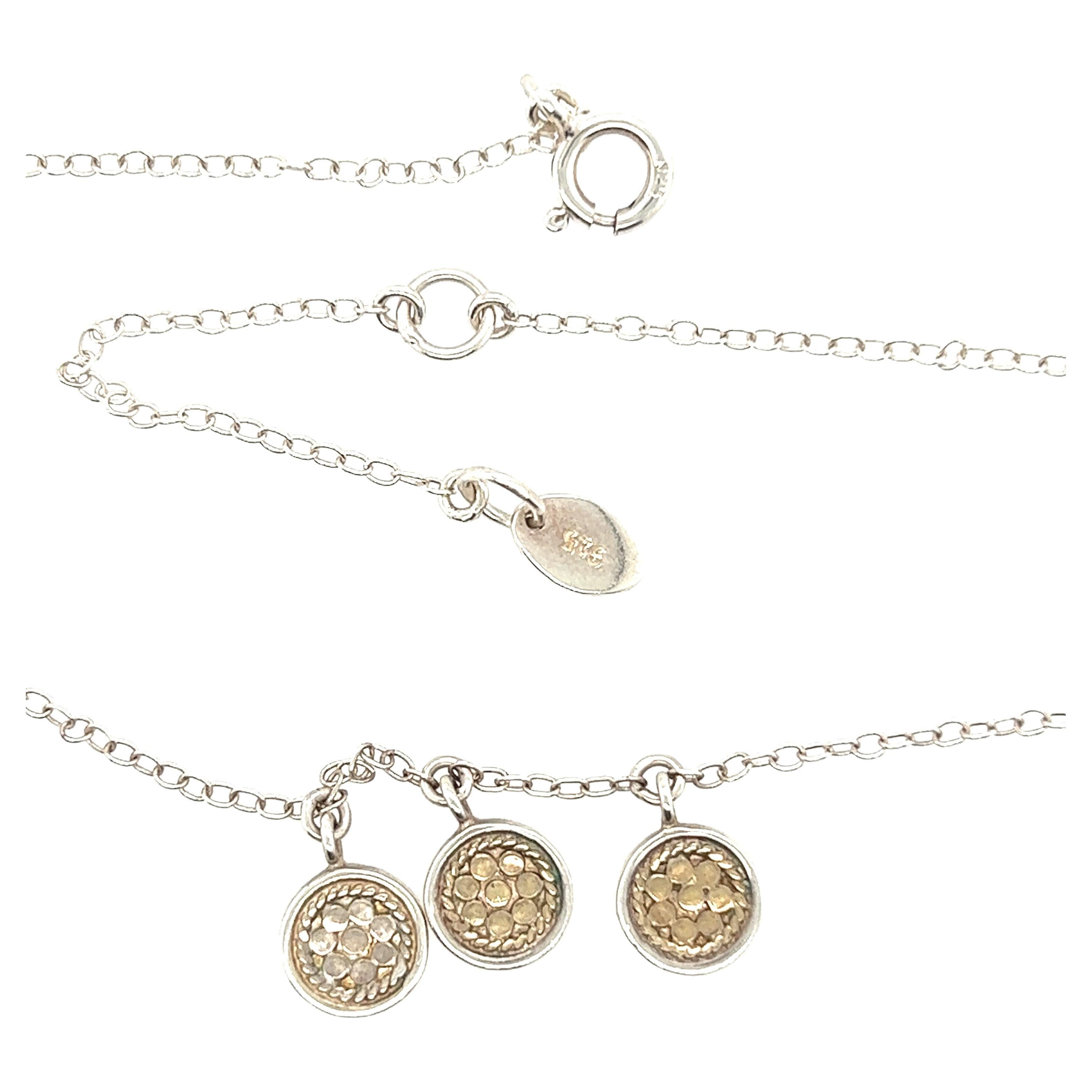 Sterling Silver Designer Anna Beck 3 Dot Dangle Necklace For Sale