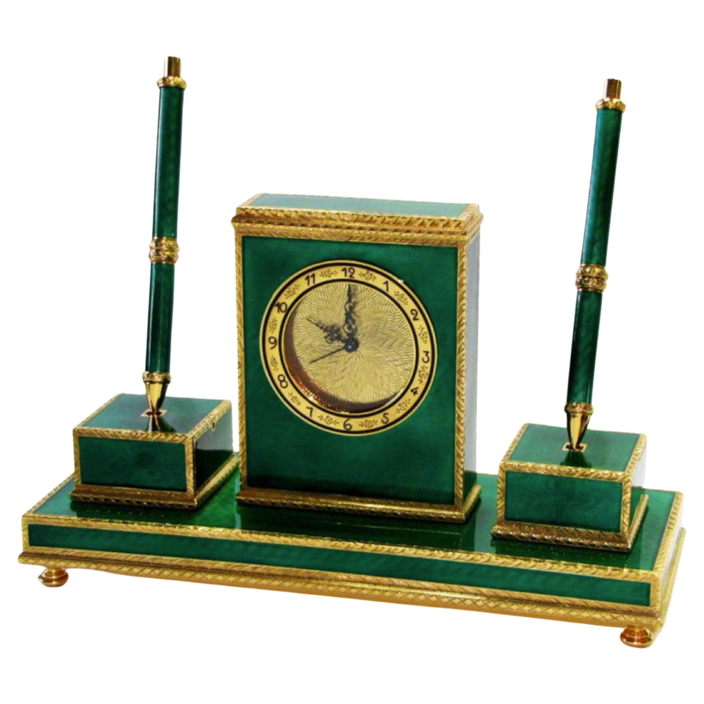 Sterling Silver Desk Centerpiece Gold Plated with Fire Enamels on Guilloche' Sal