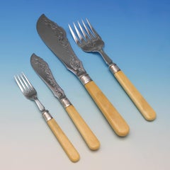Antique Sterling Silver Mother of Pearl and Bone Dessert and Fish Set from 1910