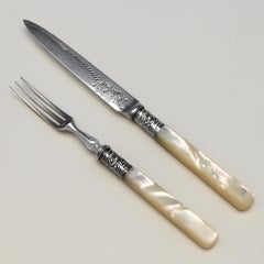 Antikes Dessert-Set aus Perlmutt und Sterlingsilber für 12 Personen von 1911