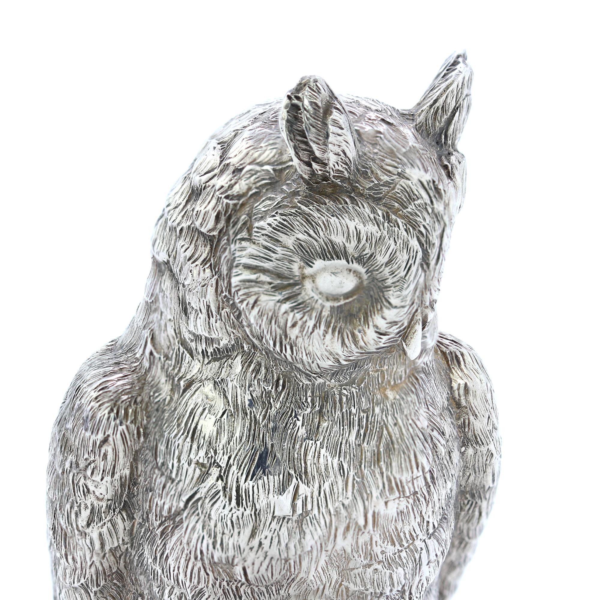 British Sterling Silver Detailed Owl Figurine, London 1994