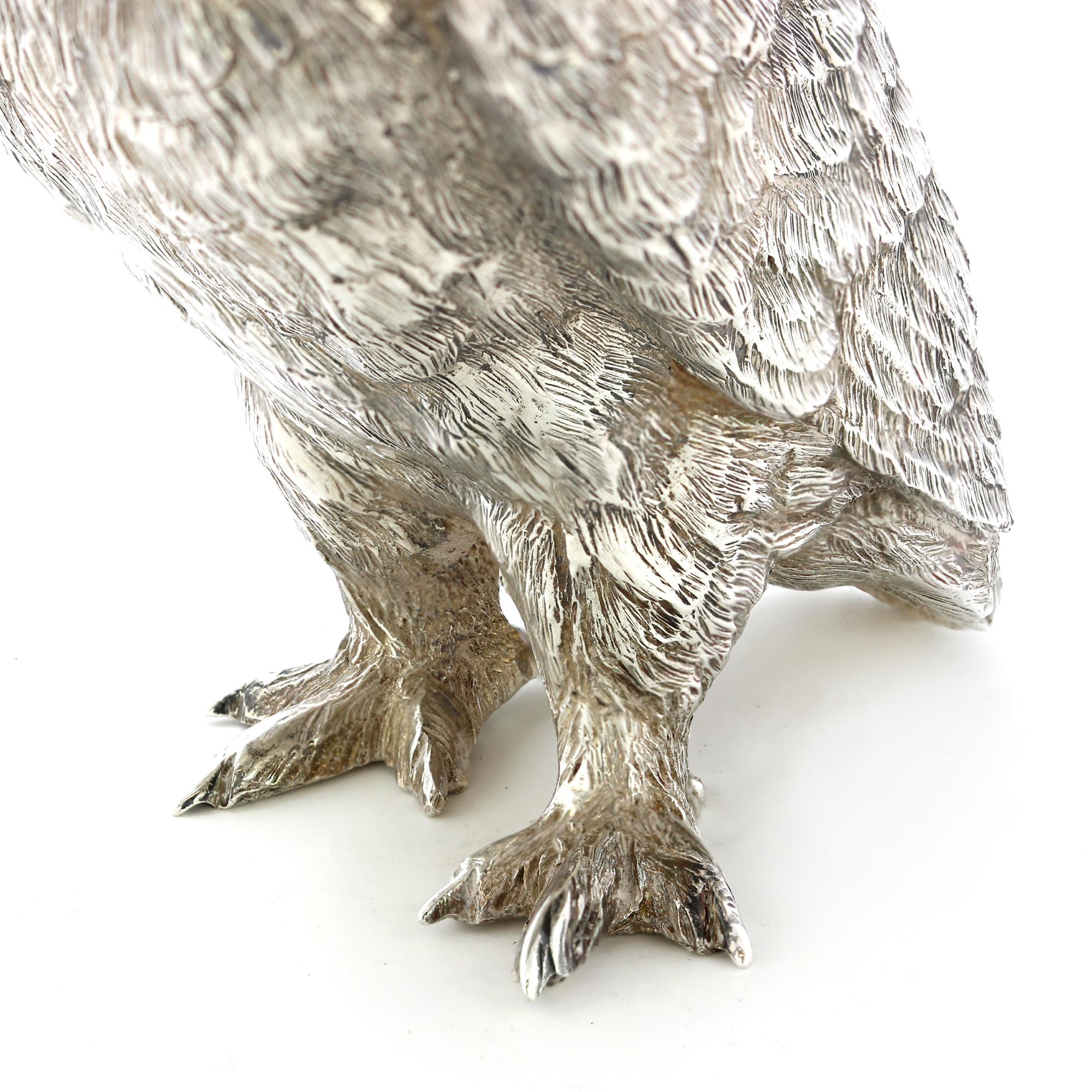 Late 20th Century Sterling Silver Detailed Owl Figurine, London 1994