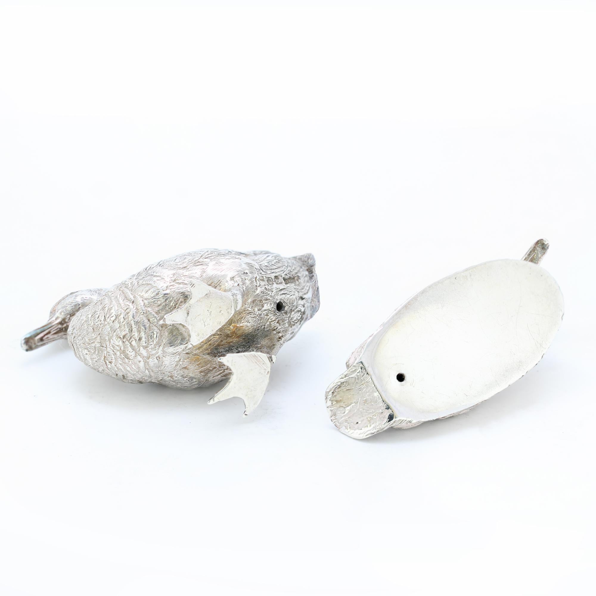 Sterling Silver Detailed Pair of Duck Figurines, London 1973, C F Hancock & Co For Sale 2