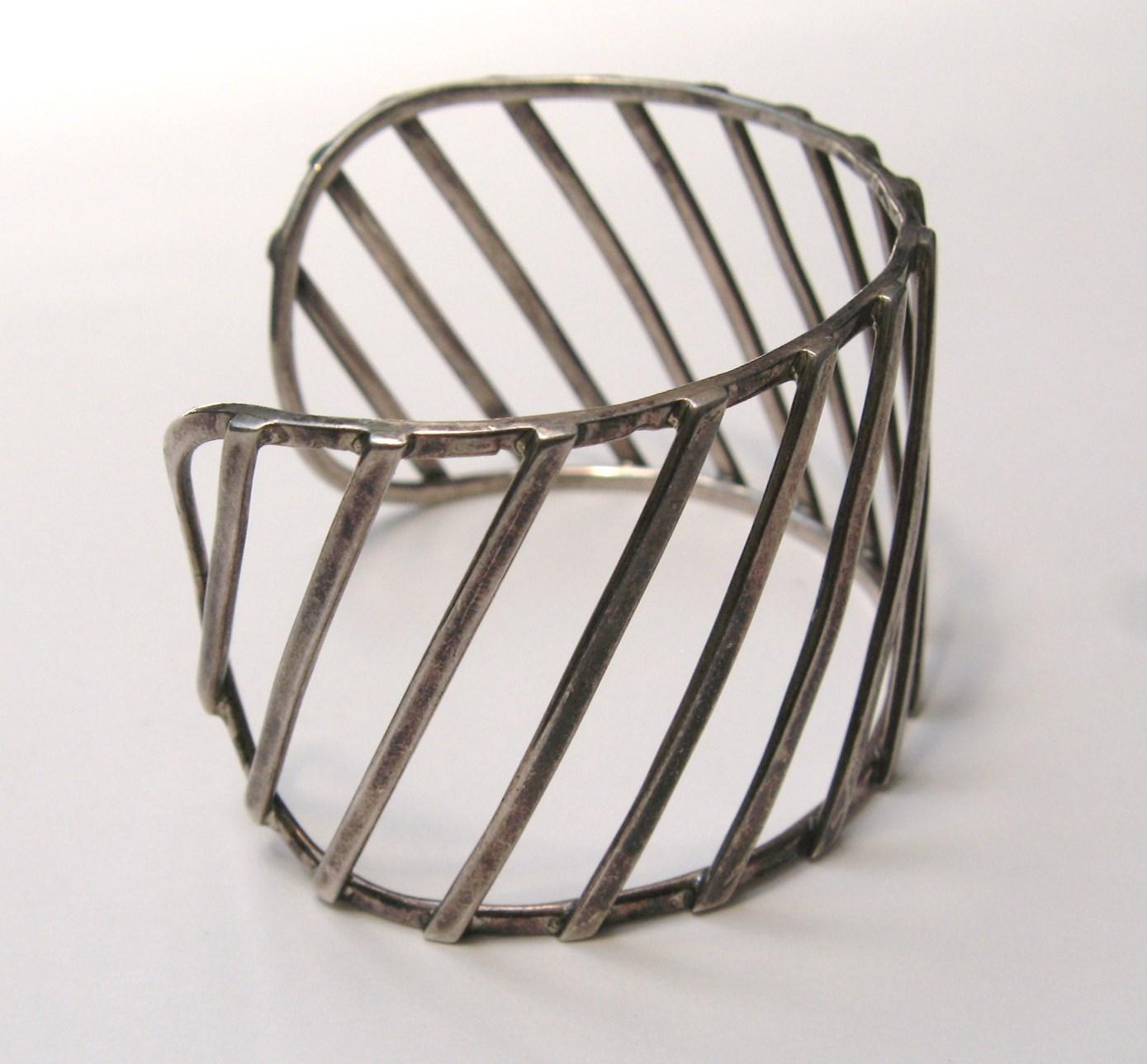 Women's or Men's Sterling Silver Diagonal Modernist bracelet  For Sale