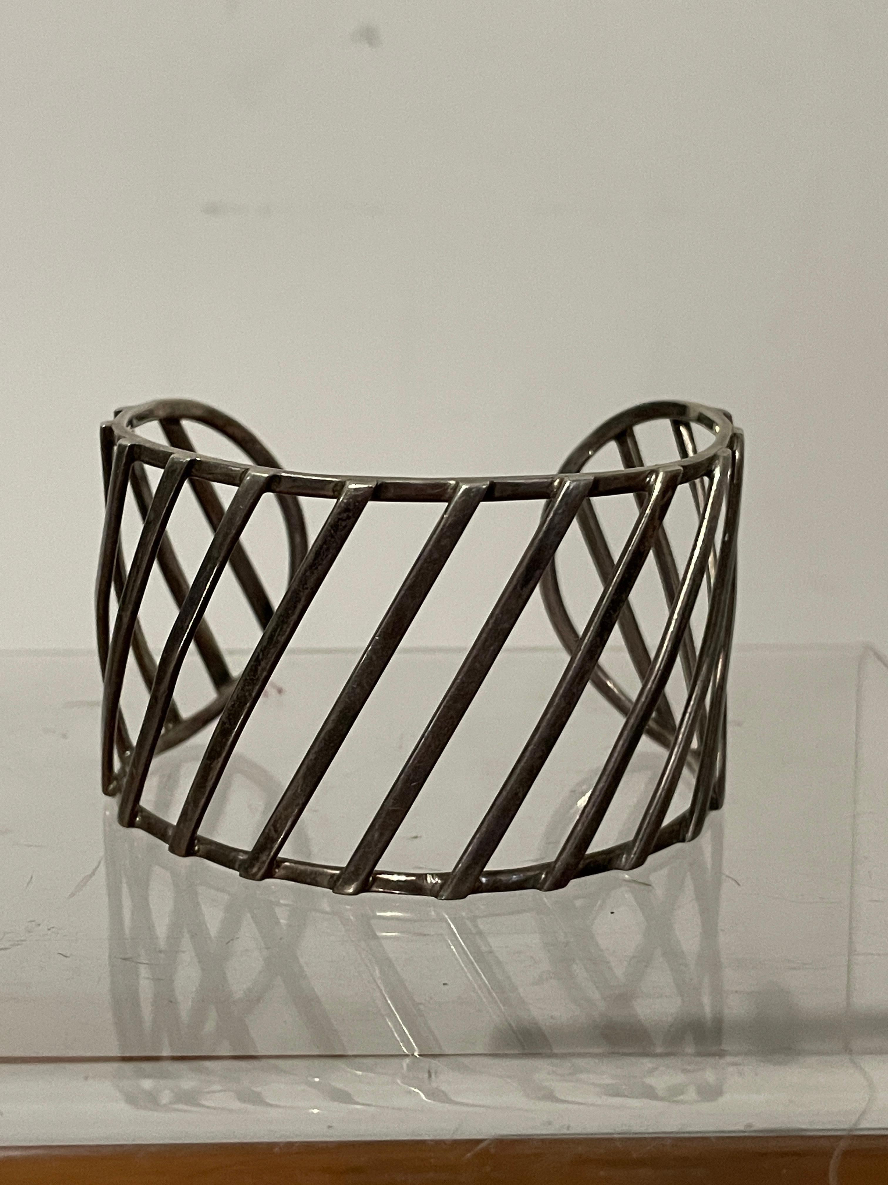 Sterling Silver Diagonal Modernist Cuff Bracelet  For Sale 1