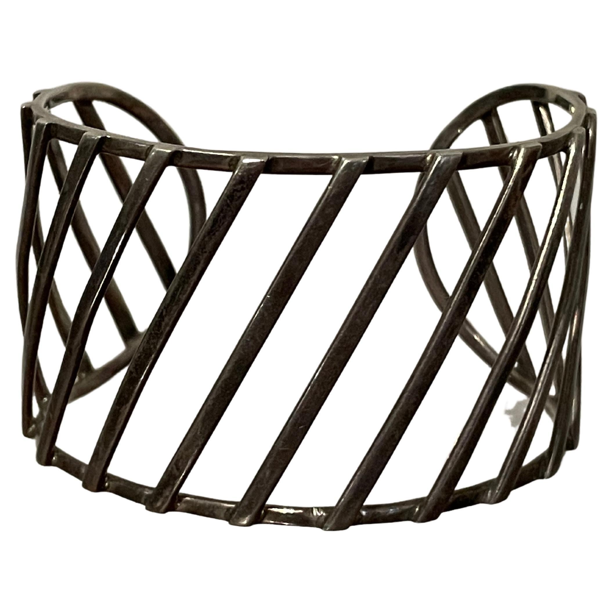 Sterling Silver Diagonal Modernist Cuff Bracelet  For Sale