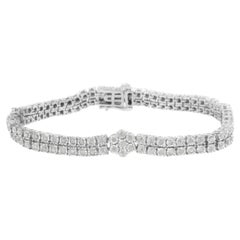 Bracciale da tennis in argento Sterling con diamanti da 2,0 carati, a doppia fila e a grappolo floreale