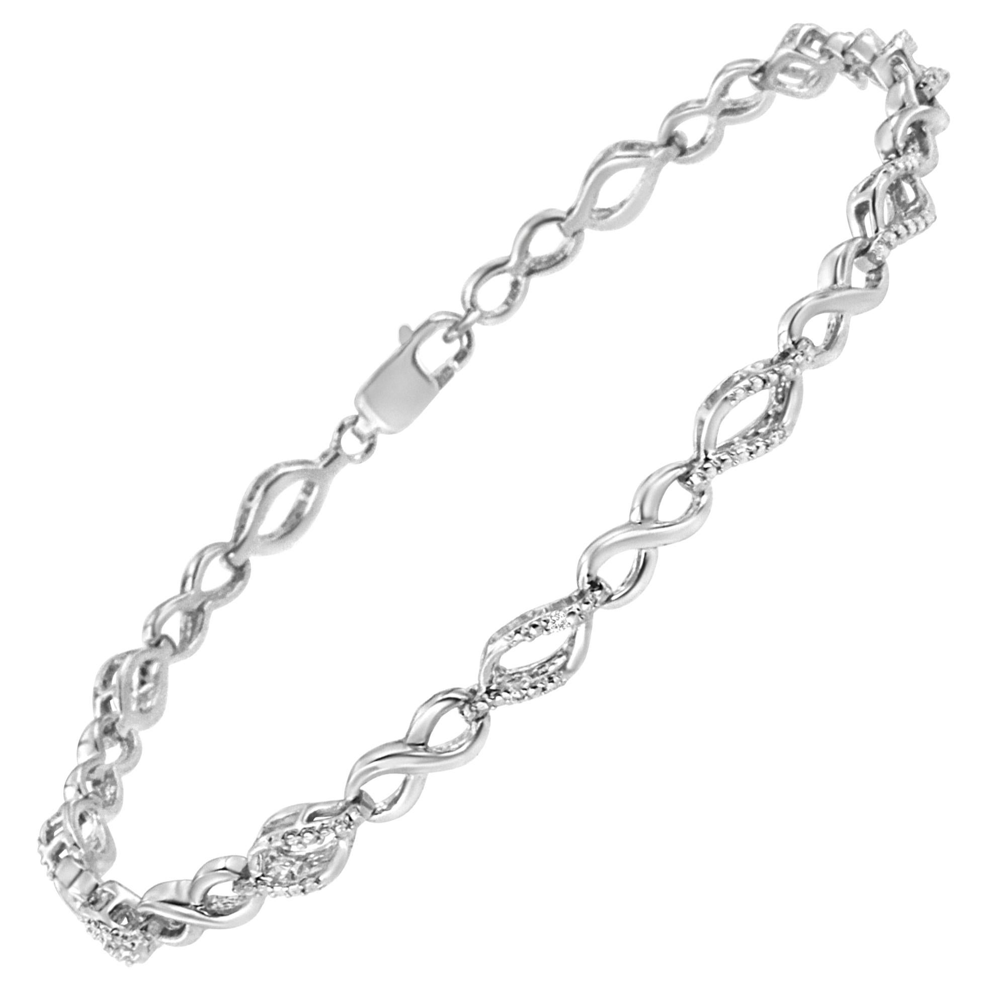 Bracciale con diamanti in argento sterling a forma di pera e infinito alternato
