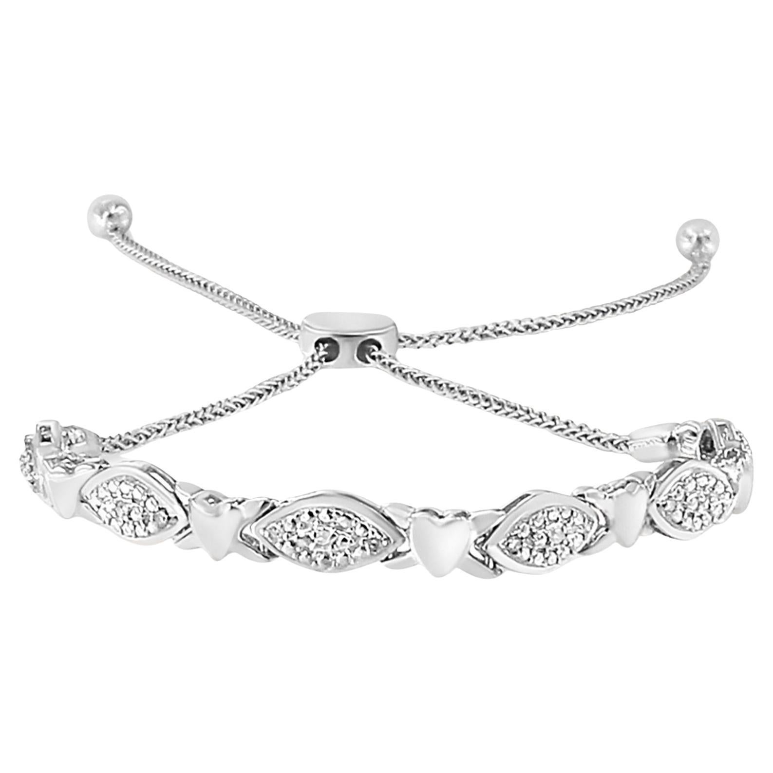 Sterling Silver Diamond Accent Alternating Links Bolo Bracelet