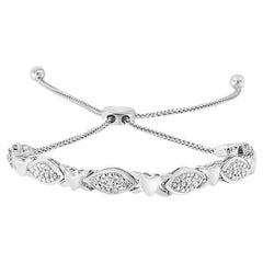 Sterling Silver Diamond Accent Alternating Links Bolo Bracelet