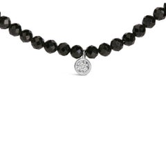 Collier à perles de spinelle noir rehaussées de diamants, en argent sterling