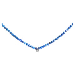 Sterling Silver Diamond Accent Blue Lapis Bead Station Necklace
