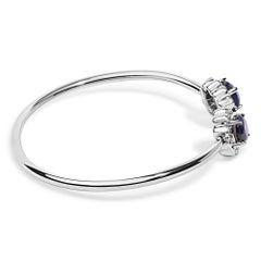 Sterling Silver Diamond Accent Blue Sapphire Floral Design Bangle Bracelet