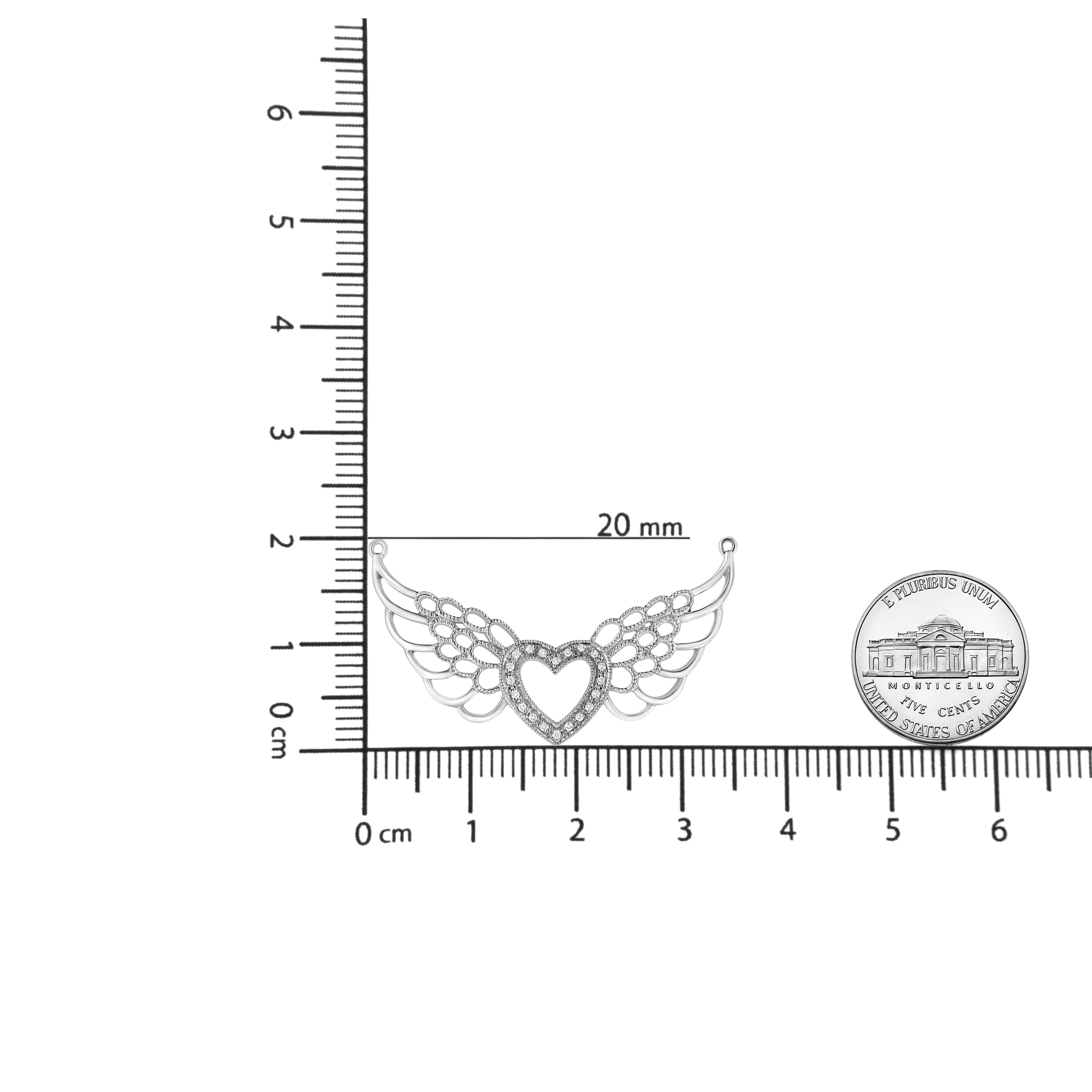 Modern Sterling Silver Diamond Accent Fairy Wing Heart Pendant Necklace For Sale