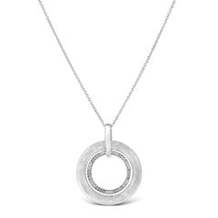 Sterling Silver Diamond Accent Satin Finished Double Circle Pendant Necklace