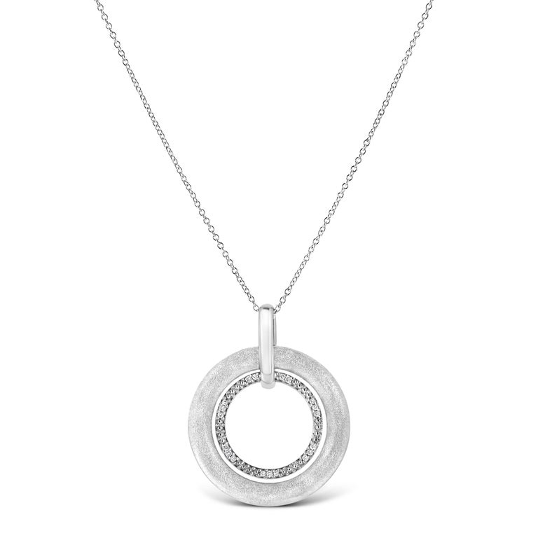 Sterling Silver Diamond Accent Satin Finished Double Circle Pendant