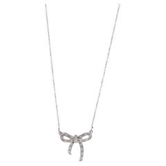 Sterling Silver Diamond Bow Necklace 18 3/4" - 925 Single Cut .16ctw Ribbon