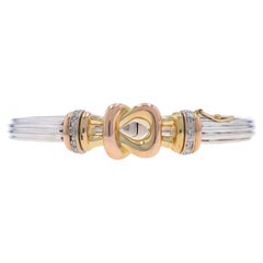 Armreif aus Sterlingsilber mit Diamantschnalle und Schleife 7" -925 & 14k Gold Rd .10ctw