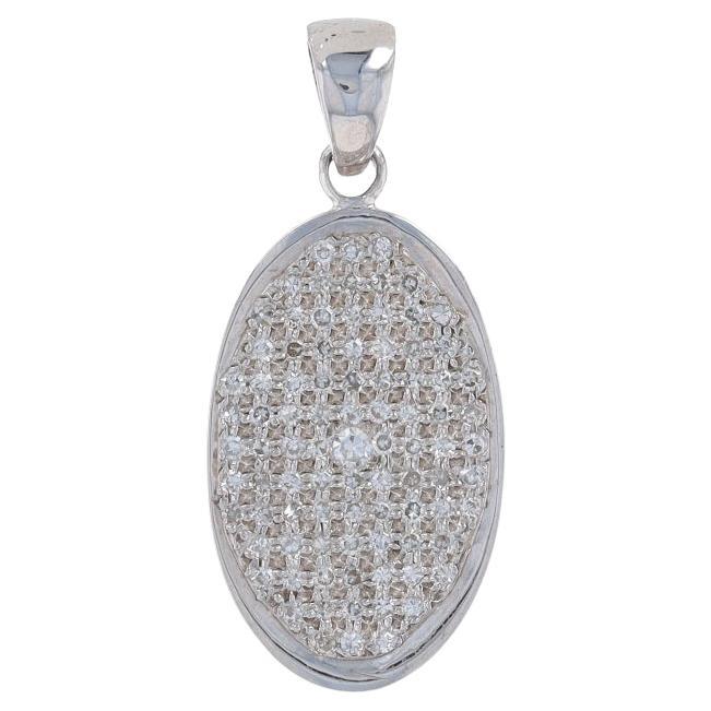 Sterling Silver Diamond Cluster Pendant - 925 Single Cut .50ctw Oval For Sale