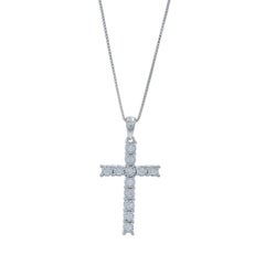 Sterling Silver Diamond Cross Pendant Necklace 18" - 925 Round Faith