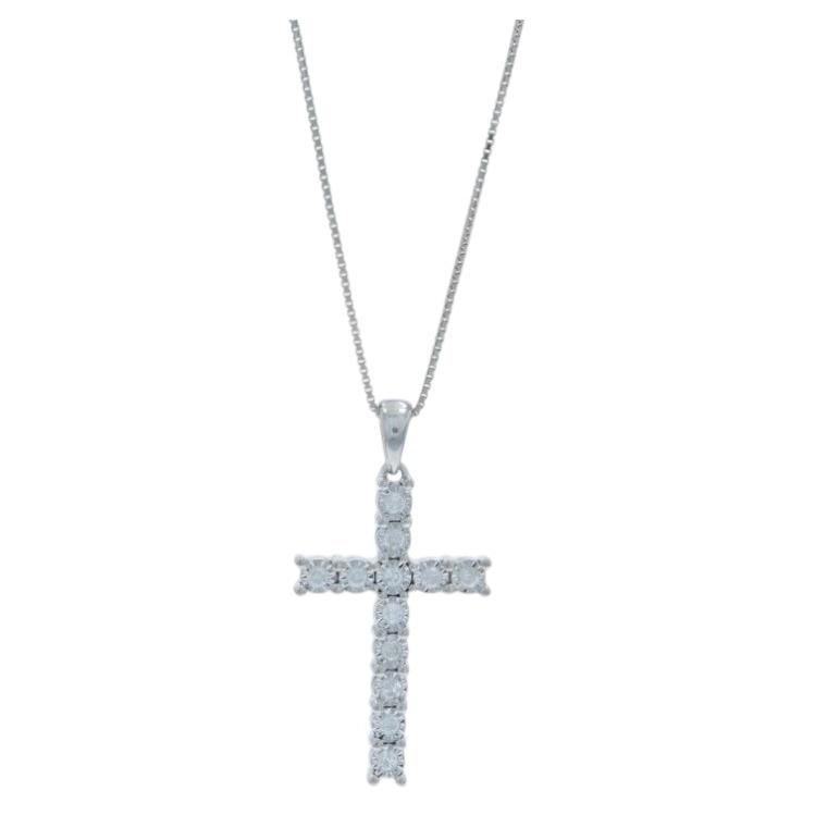 Collier en argent sterling avec pendentif croix en diamant 18" - 925 Round Faith