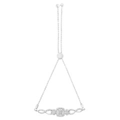 Bracciale Bolo regolabile in argento 925 con cornice di diamanti a forma di cuscino e lati di cuore