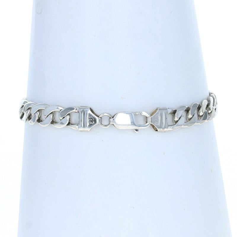 Sterling Silver Diamond Cut Curb Chain Men's Bracelet 9