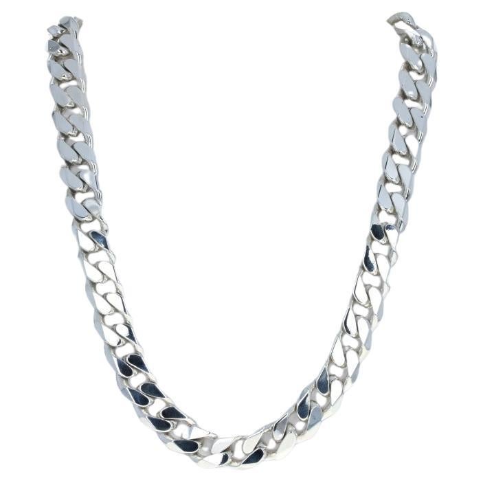 Sterling Silver Diamond Cut Curb Chain Men's Necklace 21 1/2" - 925 Italy For Sale