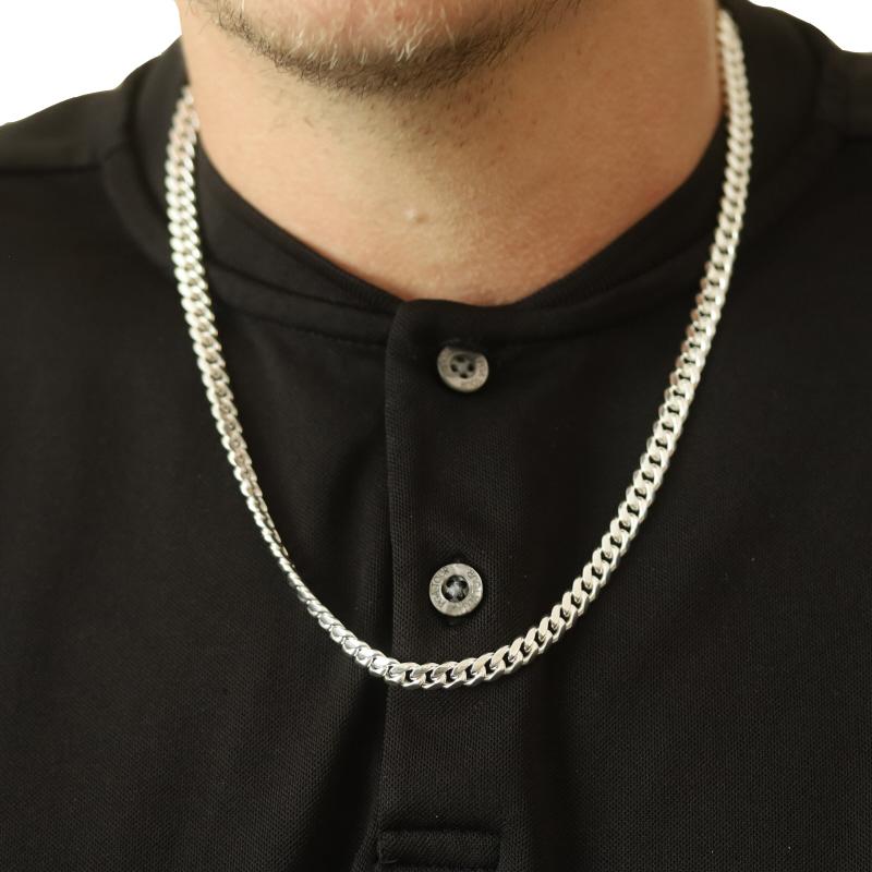 Uomo Collana da uomo in argento Sterling Diamond Cut Curb Chain 22