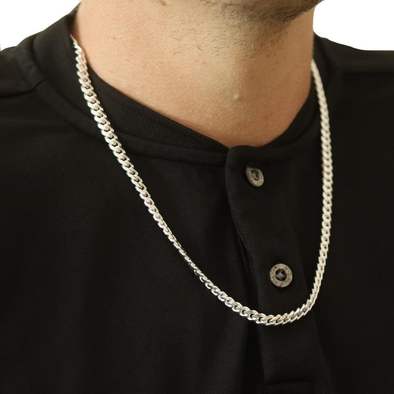 Collana da uomo in argento Sterling Diamond Cut Curb Chain 22
