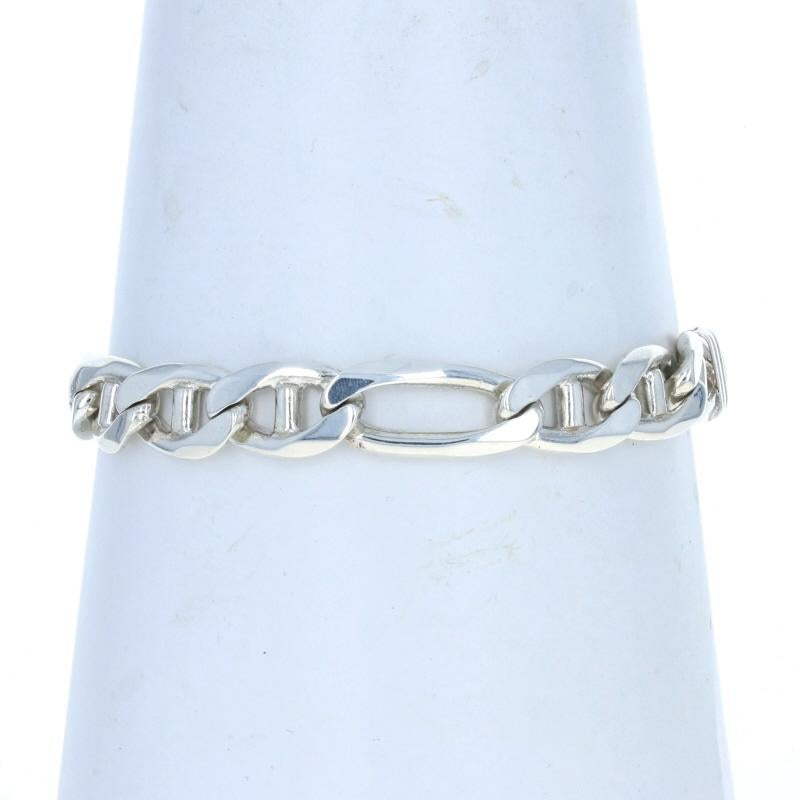 Sterling Silver Diamond Cut Figaro Chain Men's Bracelet 8 1/2