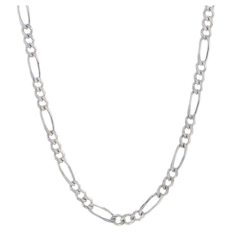 Sterling Silver Diamond Cut Figaro Chain Men's Necklace 23 3/4" - 925 Italy For Sale