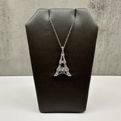 Sterling Silver Diamond Eiffel Tower Necklace 0.03ct 18 Inch