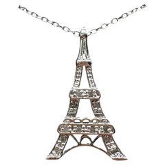 Sterling Silver Diamond Eiffel Tower Necklace 0.03ct 18 Inch