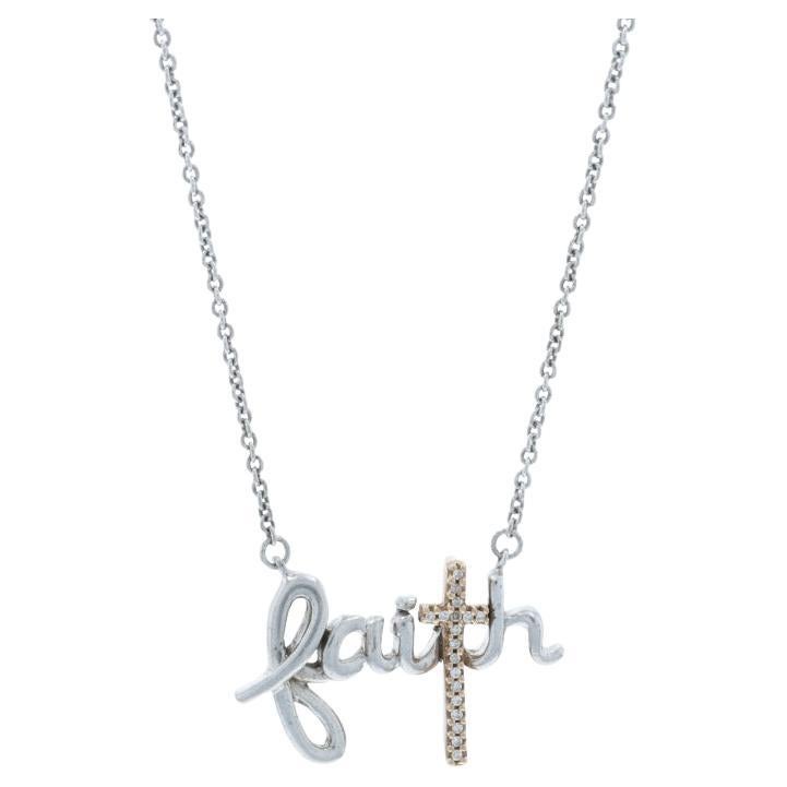 Sterling Silber Diamant Glaube Bar Anhänger Halskette 18" 925 10k Single Kreuz im Angebot