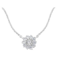 Sterling Silver 1/2 Carat Diamond Flower Cluster Pendant Necklace