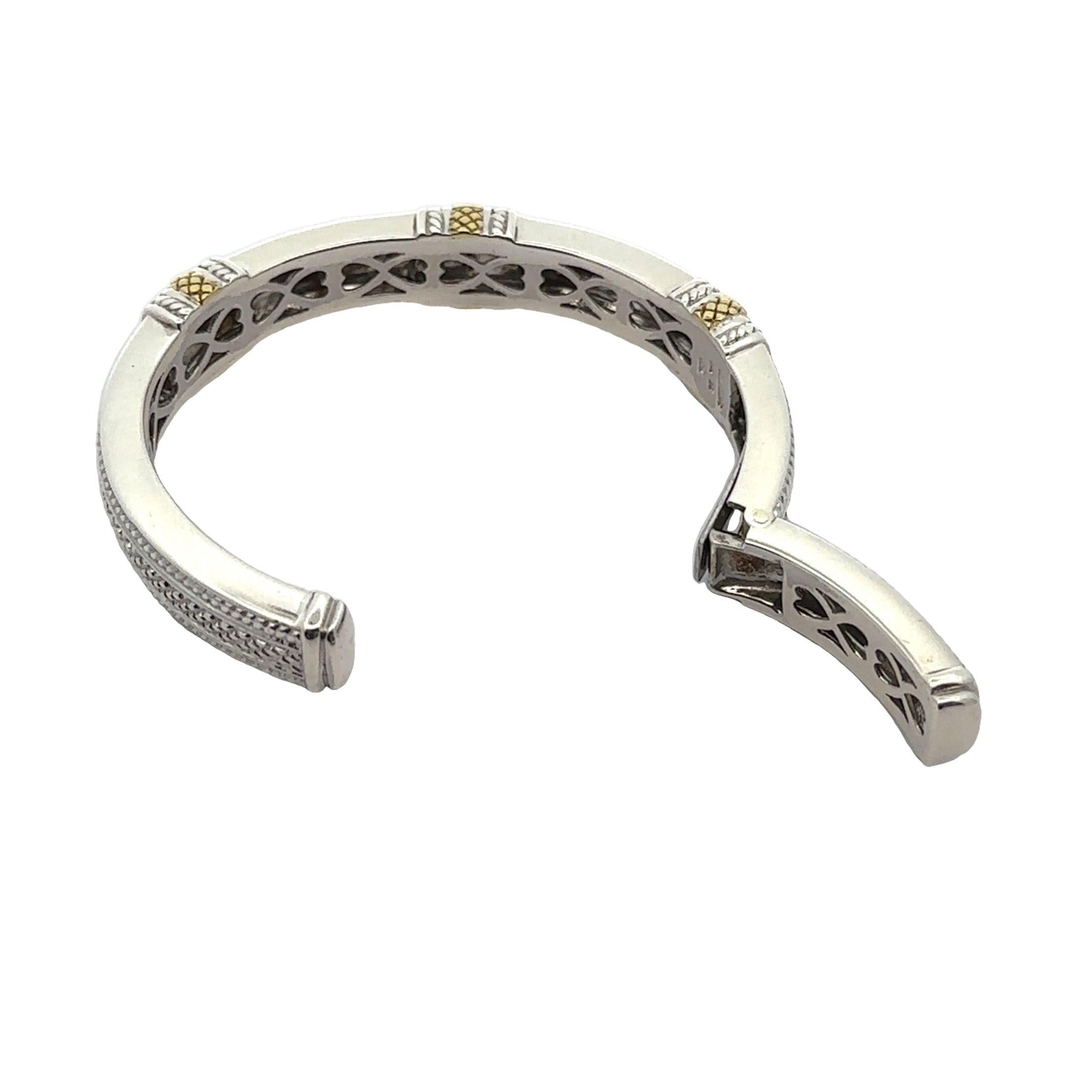 Sterling Silver Diamond Judith Ripka Twisted Rope Design Cuff Bangle Bracelet For Sale 6