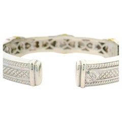 Sterling Silver Diamond Judith Ripka Twisted Rope Design Cuff Bangle Bracelet