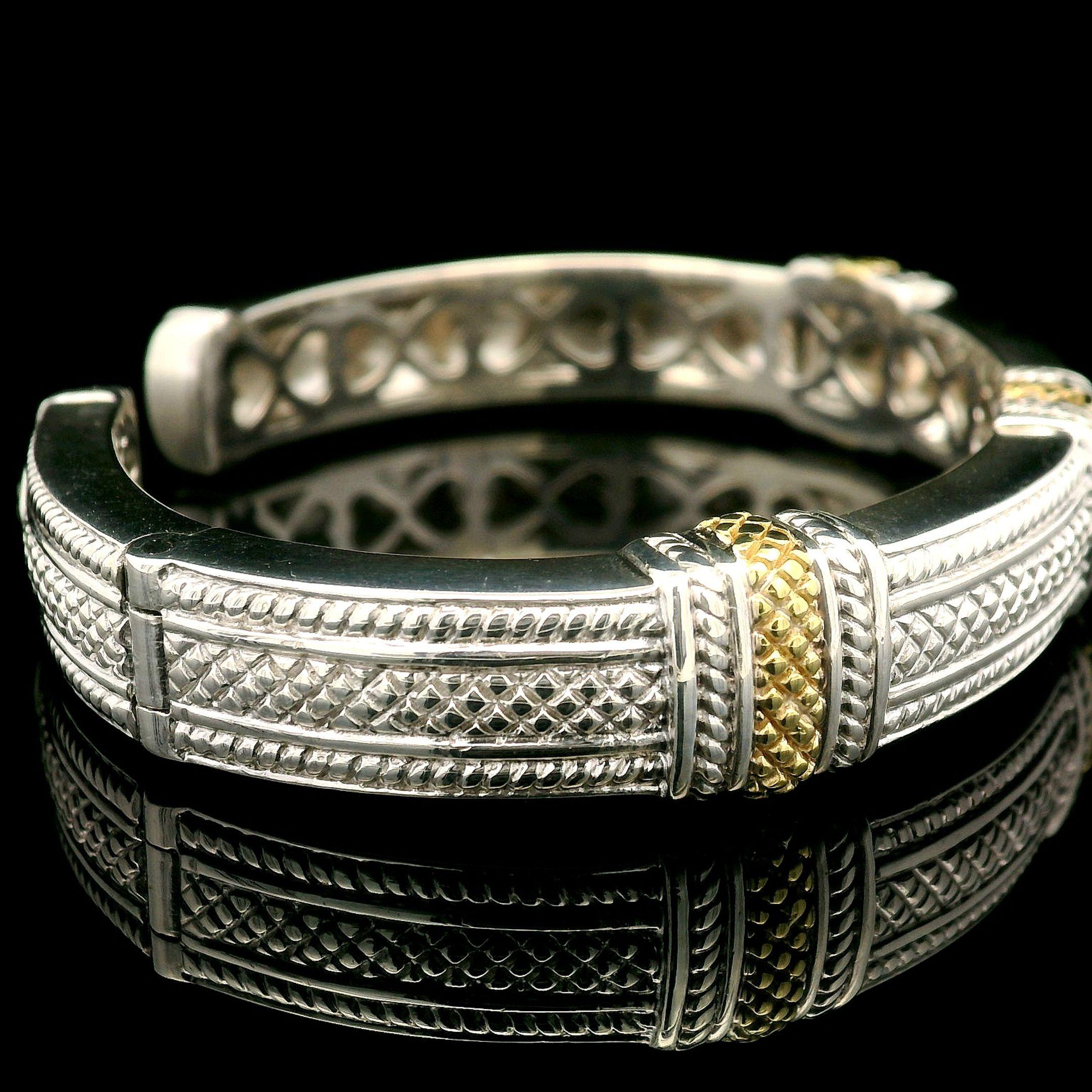 Sterling Silver Diamond Judith Ripka Twisted Rope Design Cuff Bangle Bracelet In Excellent Condition For Sale In Montclair, NJ