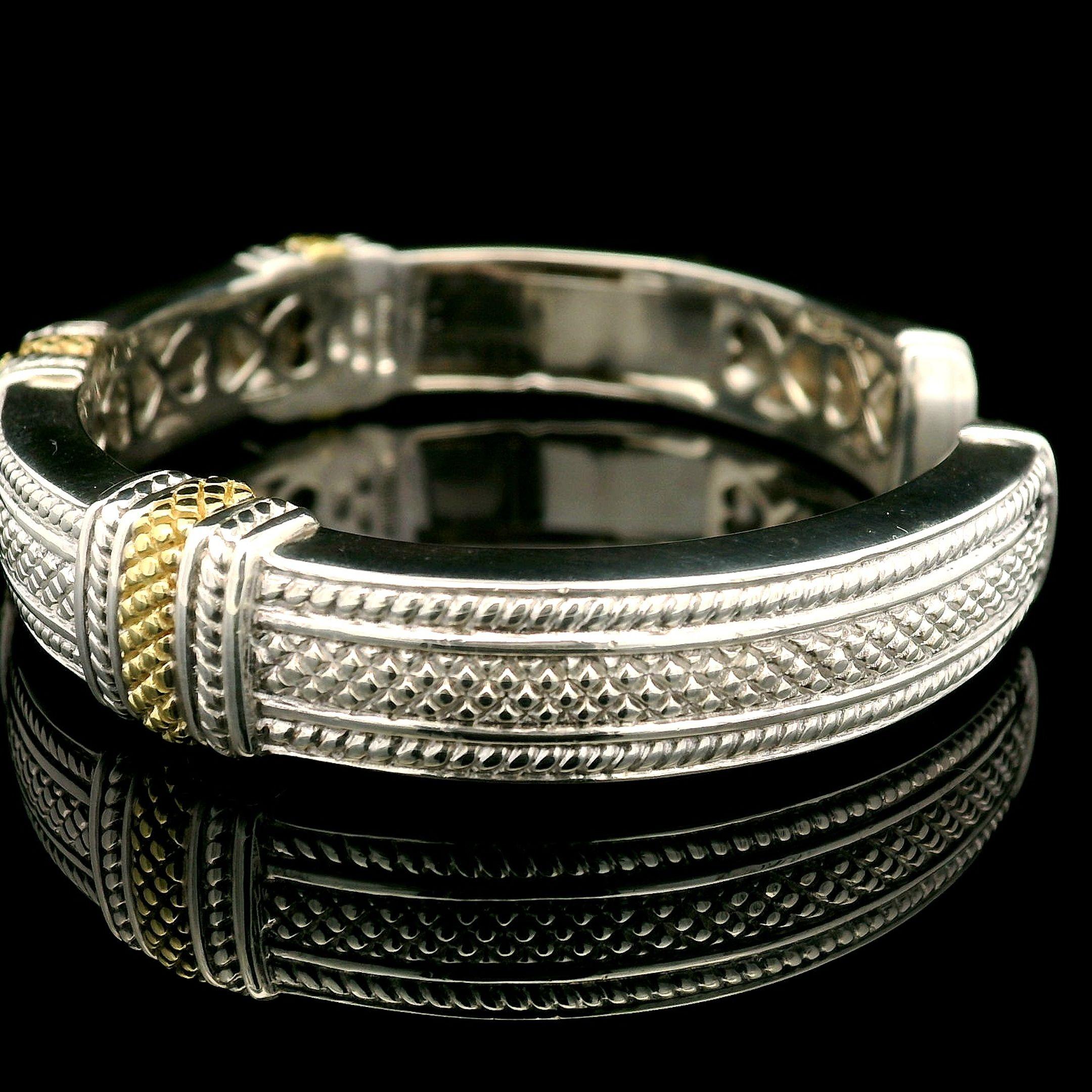 Women's Sterling Silver Diamond Judith Ripka Twisted Rope Design Cuff Bangle Bracelet For Sale