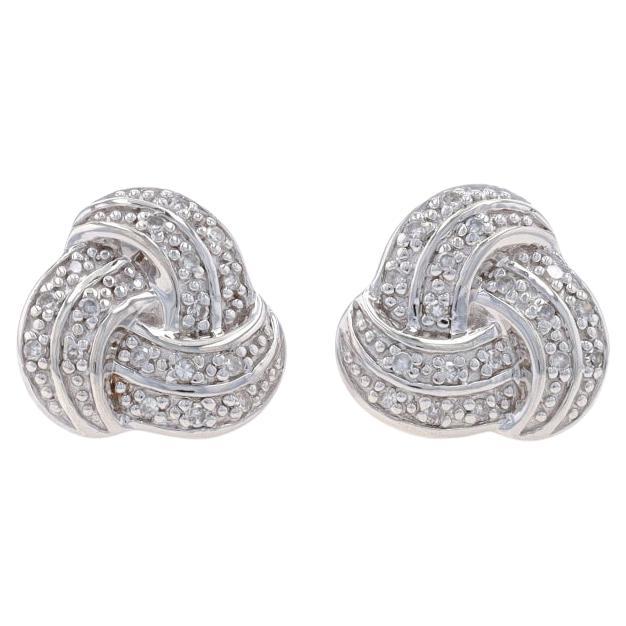 Sterling Silver Diamond Love Knot Stud Earrings - 925 Single Cut .10ctw Pierced