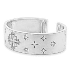 Sterling Silver Diamond Maltese Celestial Hinged Bangle Bracelet
