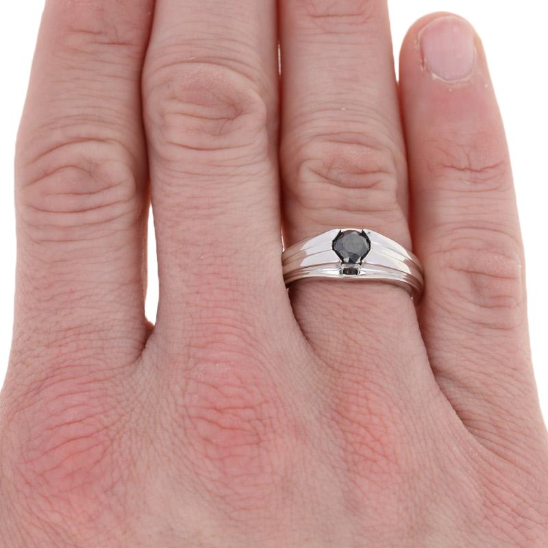 Round Cut Sterling Silver Diamond Men's Ring, 925 Round Brilliant 1.00ctw Black Solitaire