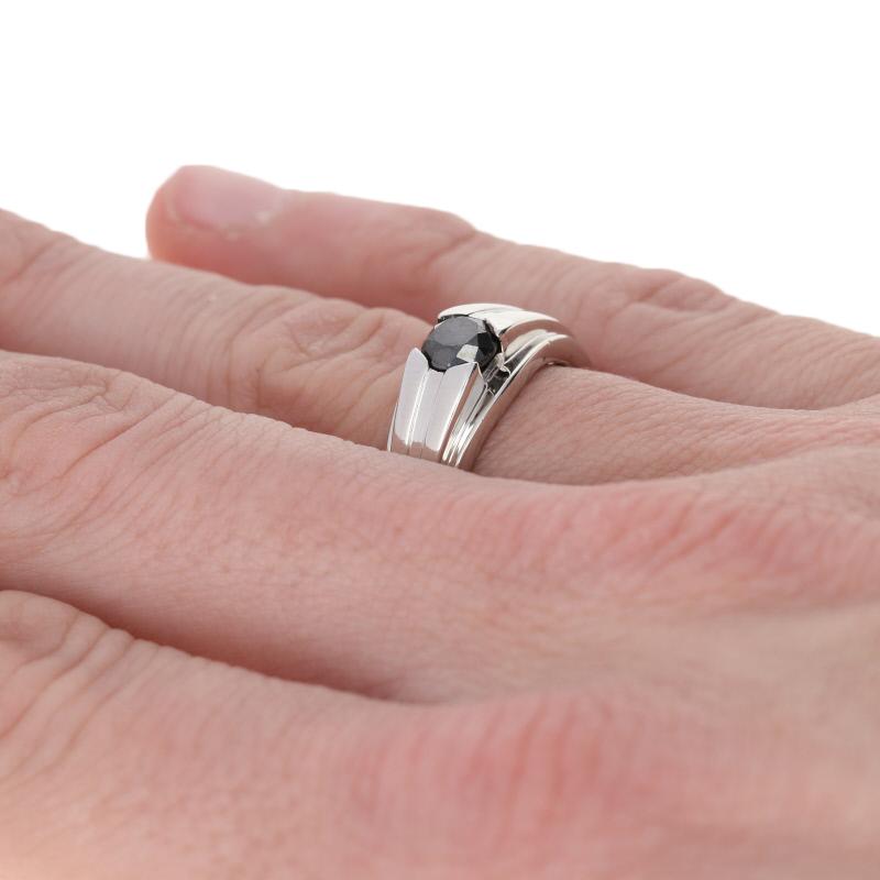 Sterling Silver Diamond Men's Ring, 925 Round Brilliant 1.00ctw Black Solitaire In New Condition In Greensboro, NC