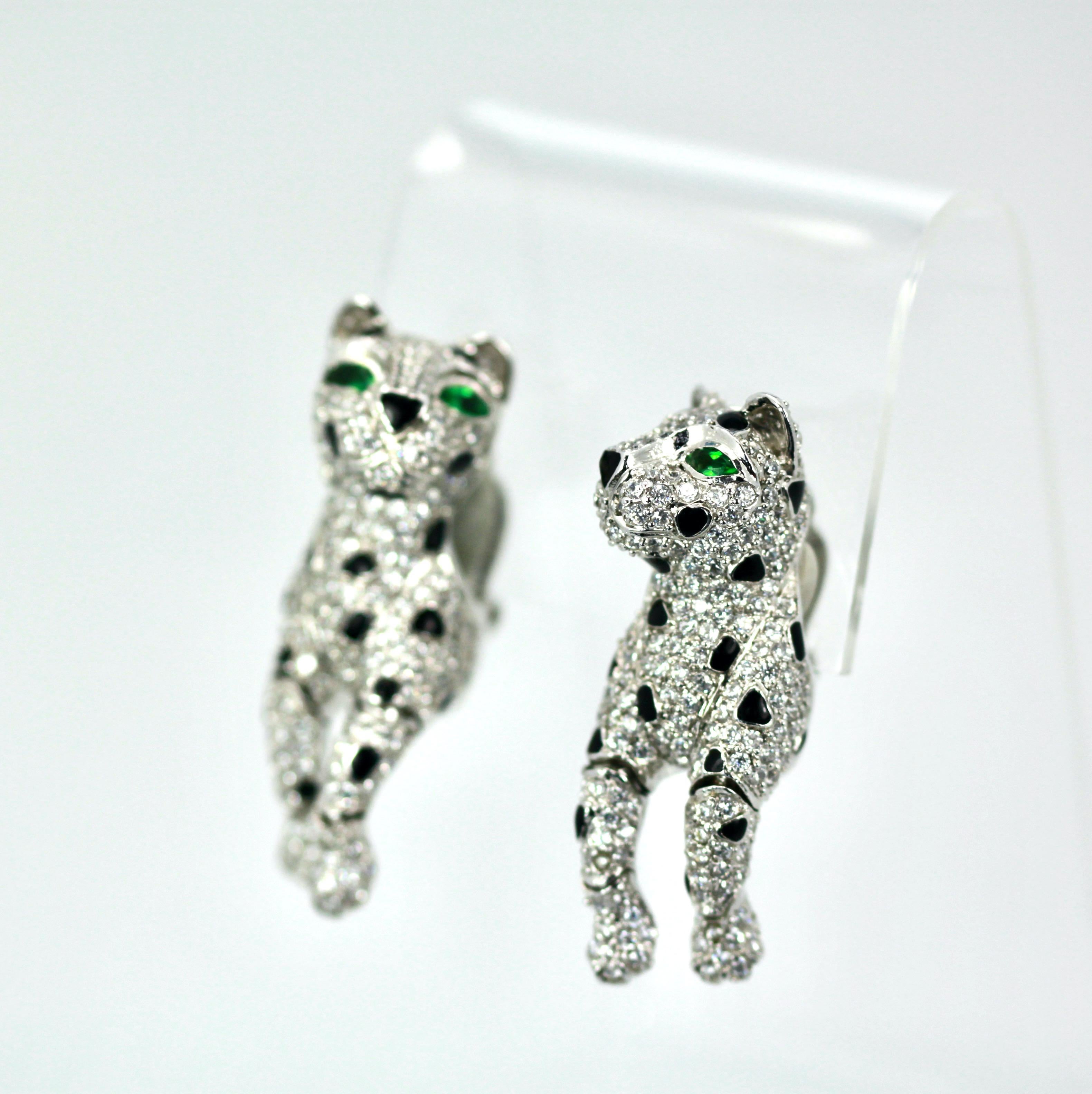 Panther-Ohrringe aus Sterlingsilber mit Diamanten und Onyx Tremblant (Kunsthandwerker*in) im Angebot