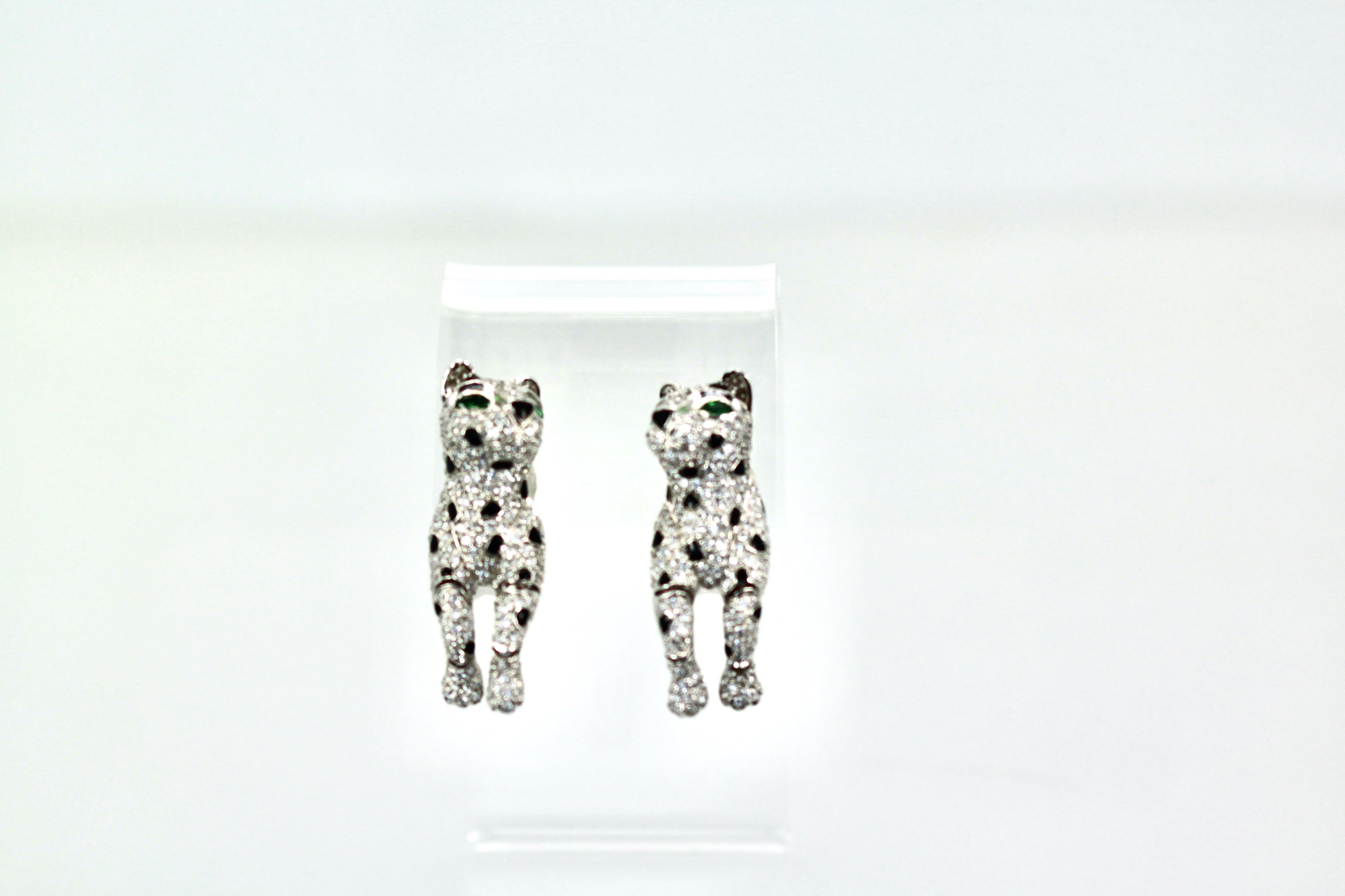 Panther-Ohrringe aus Sterlingsilber mit Diamanten und Onyx Tremblant Damen im Angebot